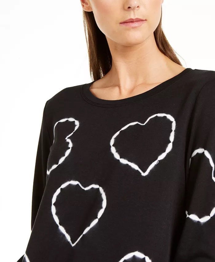 INC International Concepts Women's Printed Tie-Dyed Hearts Sweatshirt Black Size Medium