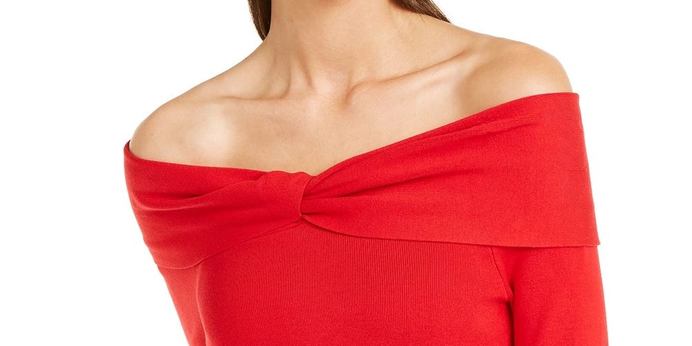 INC International Concepts Women's Twist Off-The-Shoulder Sweater Dark Red Size Large