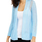 Alfani Women's Mixed-Stitch Open-Front Linen-Blend Cardigan Blue Size Small