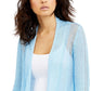 Alfani Women's Mixed-Stitch Open-Front Linen-Blend Cardigan Blue Size Small