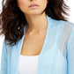 Alfani Women's Mixed-Stitch Open-Front Linen-Blend Cardigan Blue Size Extra Large