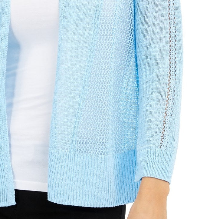 Alfani Women's Mixed-Stitch Open-Front Linen-Blend Cardigan Blue Size Extra Large