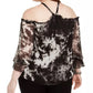INC International Concepts Women's Plus Size Tie-Dyed Cold-Shoulder Top Black Size 1 Extra