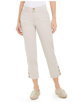 Charter Club Women's Button-Cuff Tummy Control Capri Pants Beige Size 4