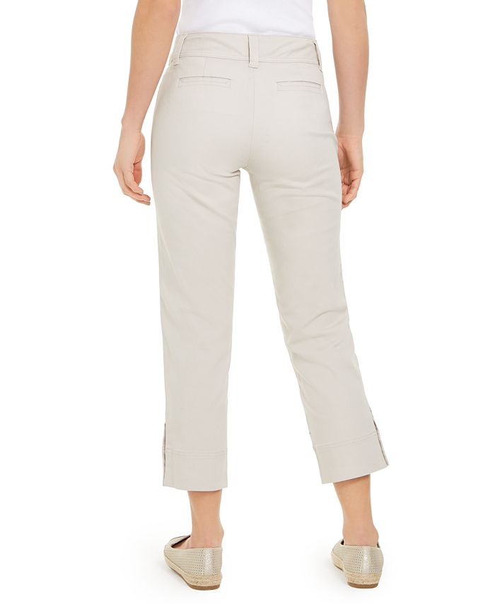 Charter Club Women's Button-Cuff Tummy Control Capri Pants Beige Size 4