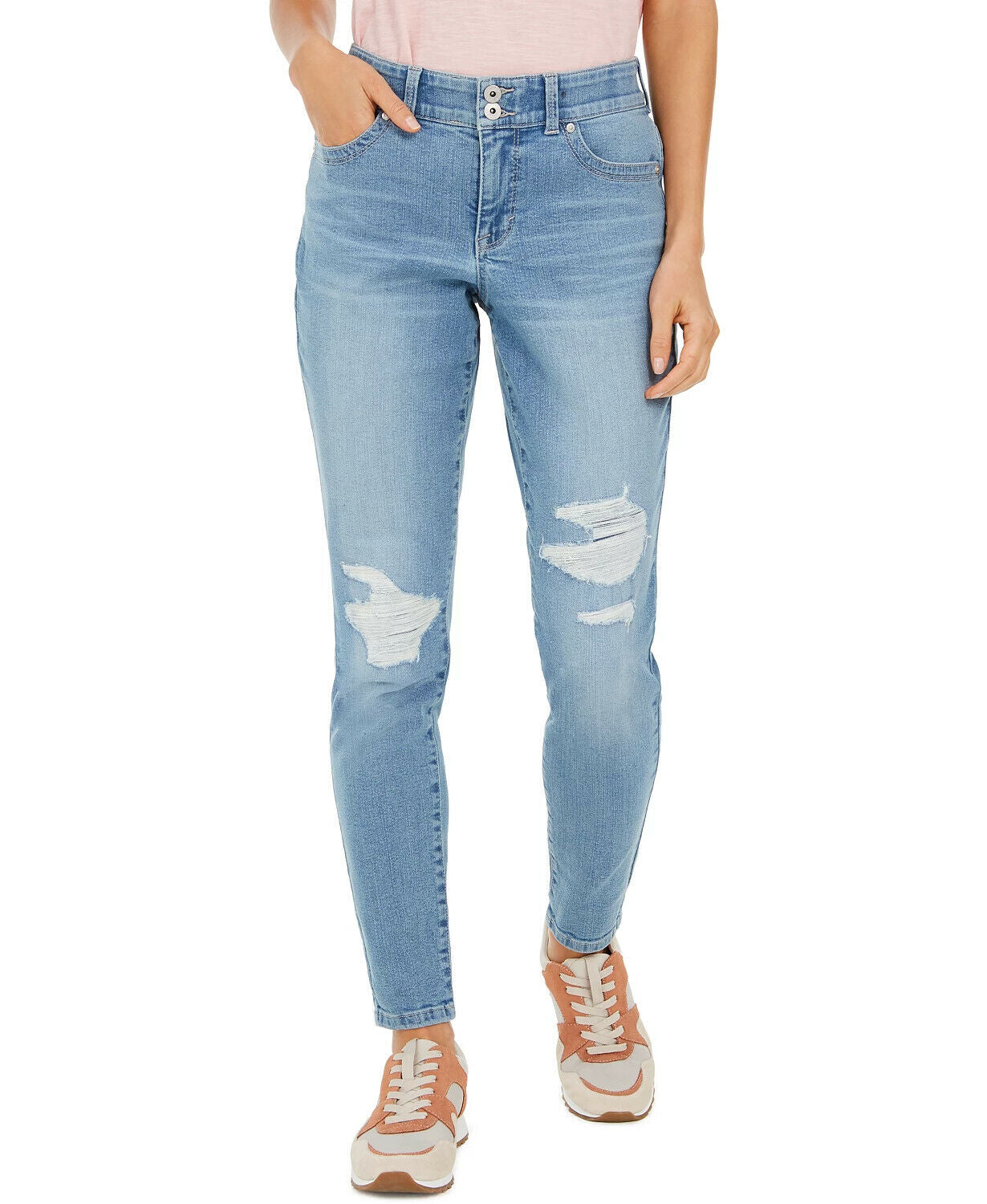 Style & Co Women's Distressed Curvy Jeans Blue Size 12