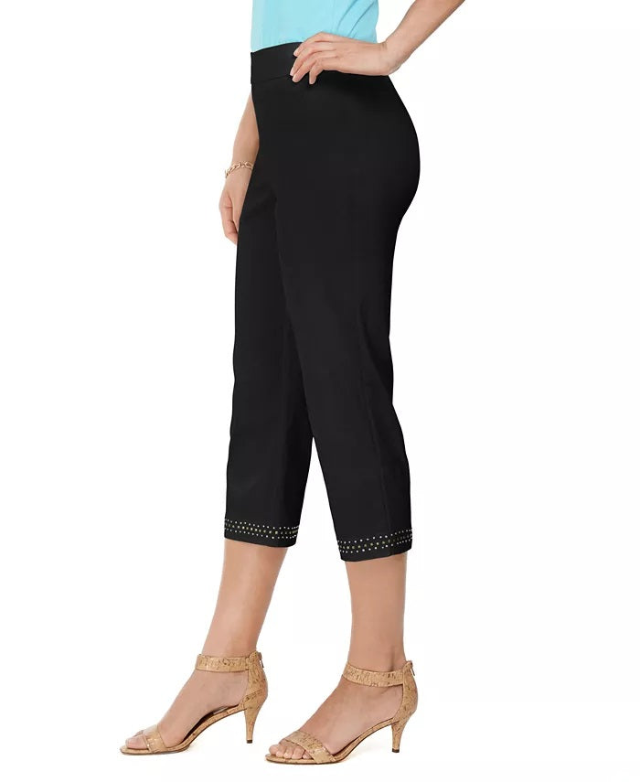 JM Collection Women's Embellished-Hem Straight-Leg Capri Pants Black Size Extra Small