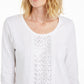 JM Collection Women's Sequined Scoop-Neck Top White Size Medium