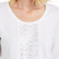 JM Collection Women's Sequined Scoop-Neck Top White Size Medium