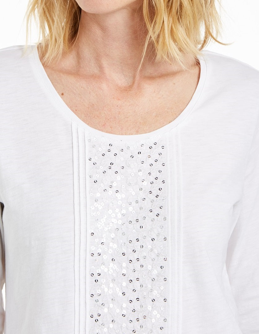 JM Collection Women's Sequined Scoop-Neck Top White Size Medium