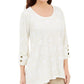JM Collection Women's Metallic Print Buttoned Cuff Top White Size Large