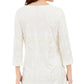 JM Collection Women's Metallic Print Buttoned Cuff Top White Size Large