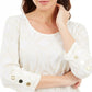 JM Collection Women's Metallic Print Buttoned Cuff Top White Size Large