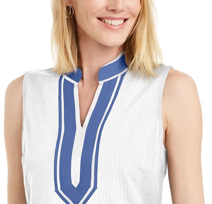 Charter Club Women's Seersucker Woven Tunic Top White Size Large