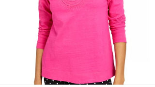 Charter Club Women's Cotton Embroidered Top Dark Pink Size XX-Large