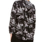Charter Club Women's Printed Split Neck Top Black Size Large