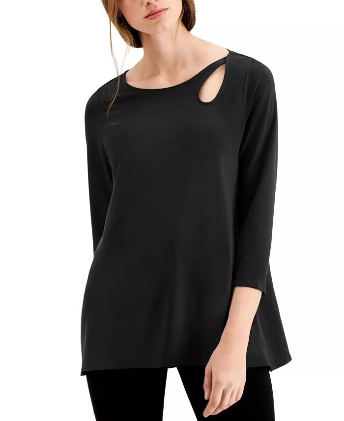 Alfani Women's Keyhole-Cutout 3/4-Sleeve Top Black Size Extra Large