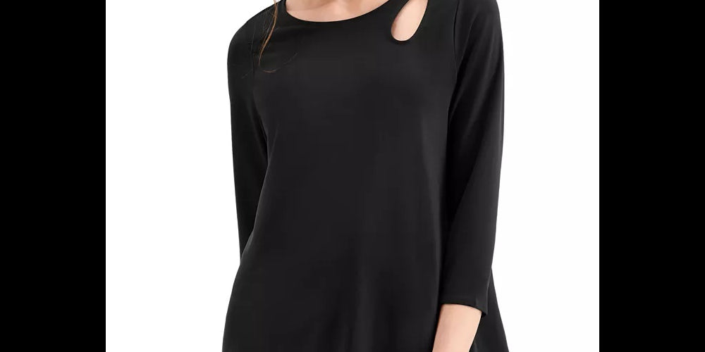 Alfani Women's Keyhole-Cutout 3/4-Sleeve Top Black Size Extra Large