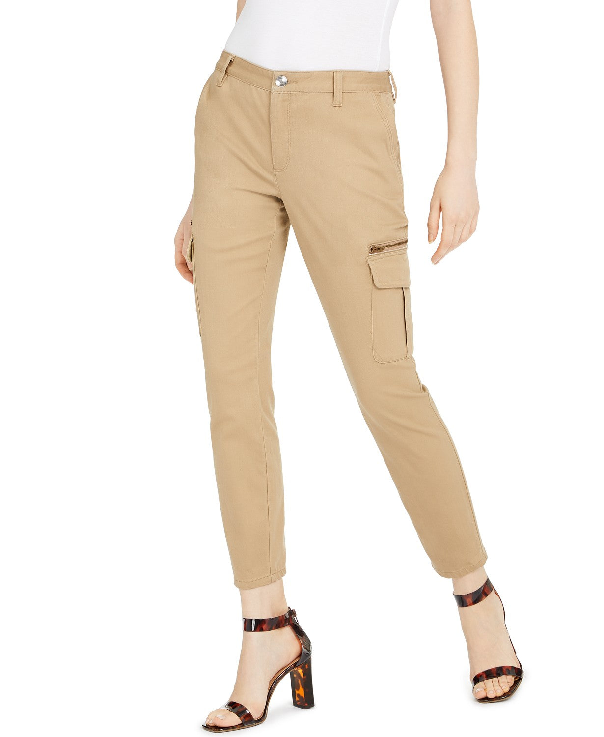 INC International Concepts Women's Petite Skinny Utility Pants Beige Size 4P