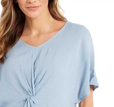 Style & Co Women's V-Neck Twist-Front Top Blue Size Large