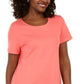 Karen Scott Women's Button-Hem Scoop-Neck Cotton Top  Orange Size Medium