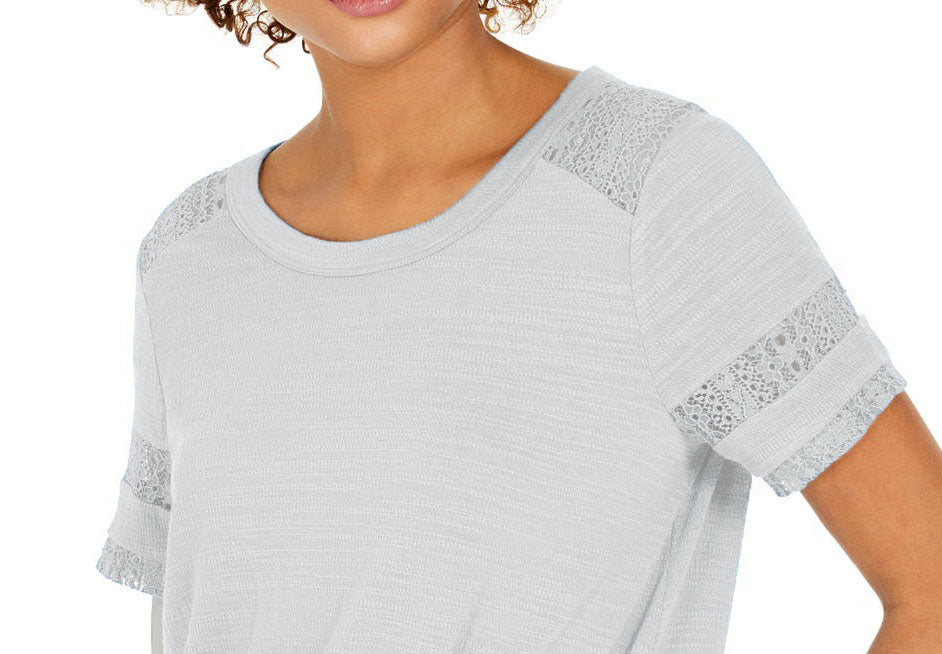 Style & Co Women's Lace-Inset Top Gray Size Large