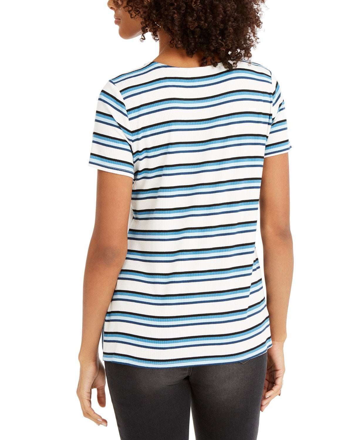 Style & Co Women's Striped Twist-Front Top Dark Blue Size Medium