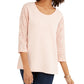 Style & Co Women's Eyelet-Sleeve Cotton Top Bright Pink Size Large