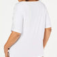 Karen Scott Women's Studded Elbow-Sleeve Boat-Neck Top White Size Small