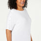 Karen Scott Women's Studded Elbow-Sleeve Boat-Neck Top White Size Small