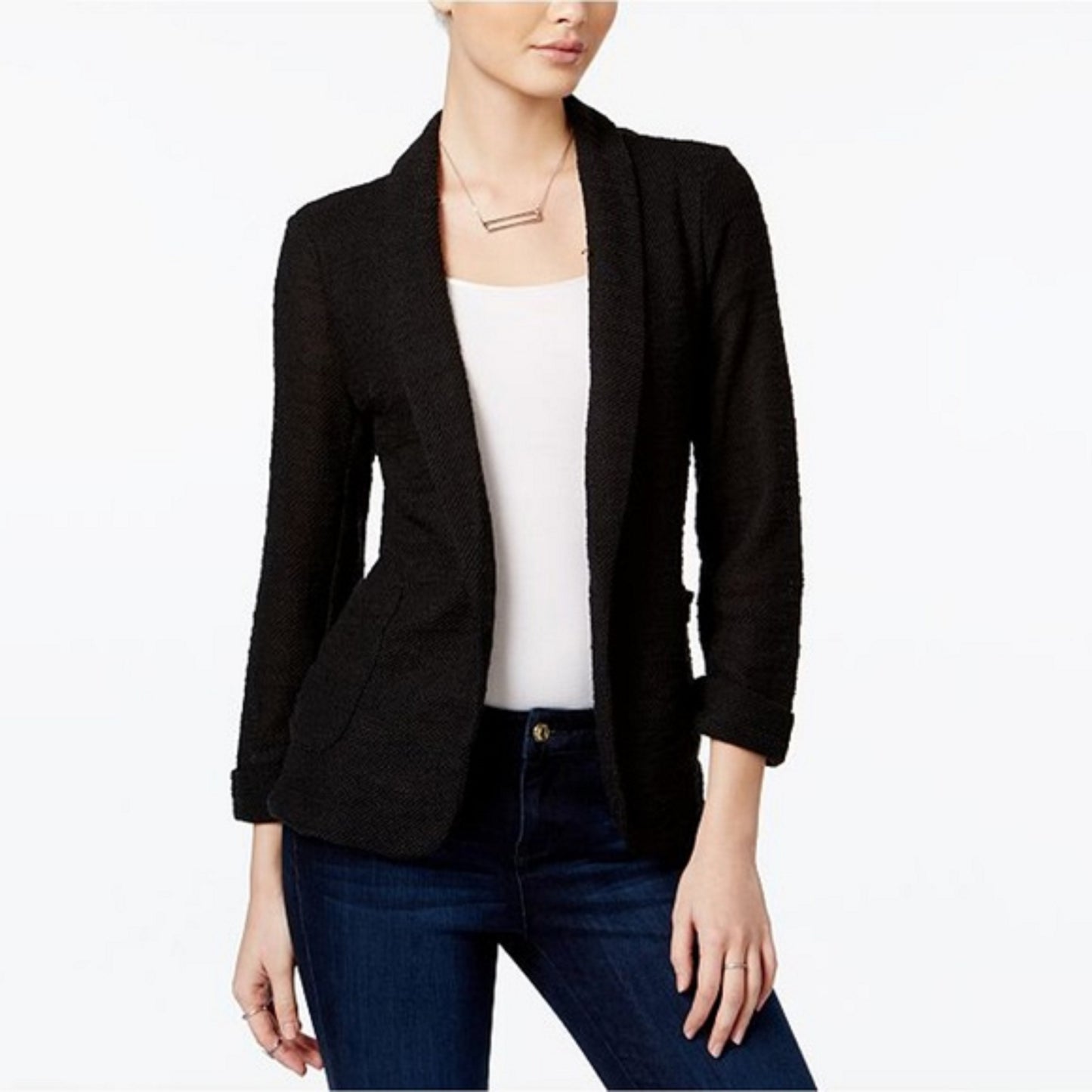 Maison Jules Women's 3/4 Sleeve Knit Blazer  Black Size Extra Small