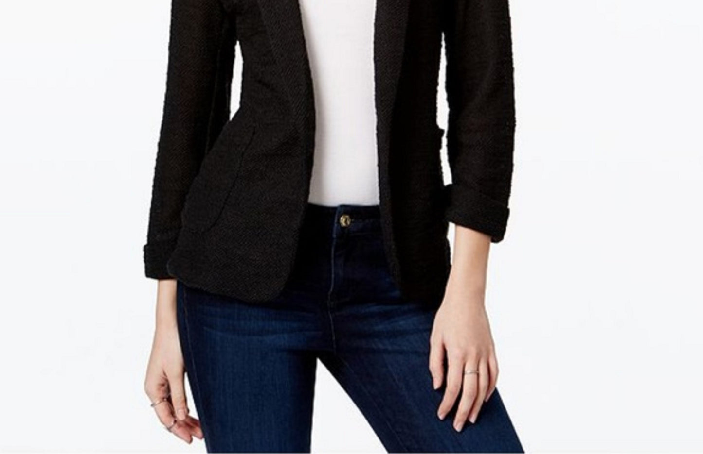 Maison Jules Women's 3/4 Sleeve Knit Blazer  Black Size Extra Small