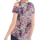 JM Collection Women's Printed Cold Shoulder Top Pink Size Small