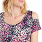 JM Collection Women's Printed Cold Shoulder Top Pink Size Small