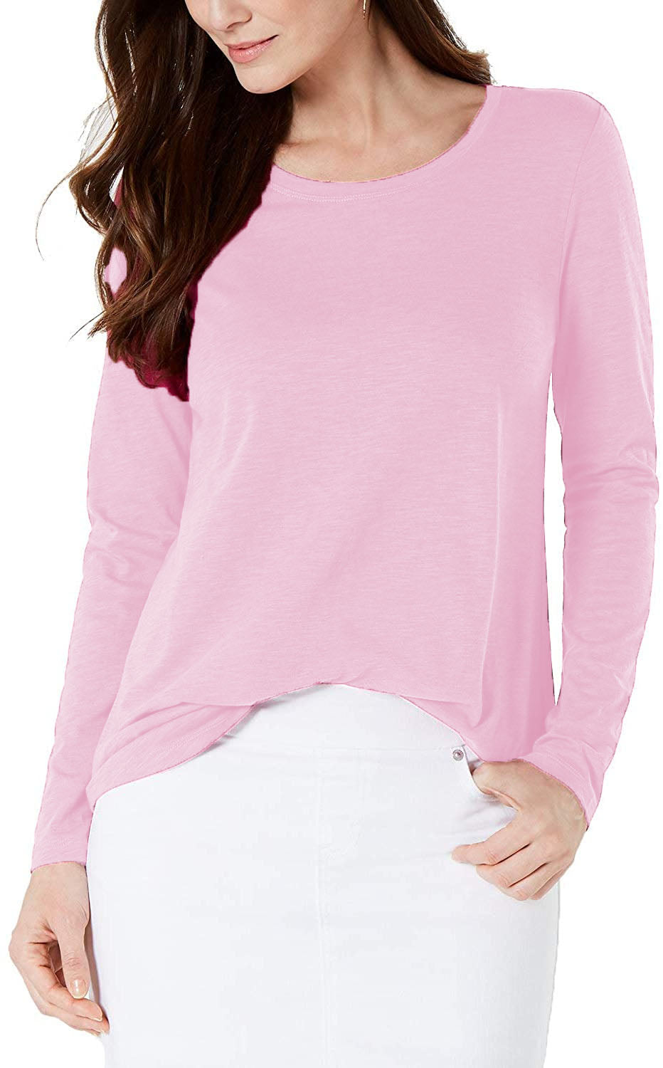 Style & Co. Womens Long Sleeves Slub T-Shirt Pink Size Small