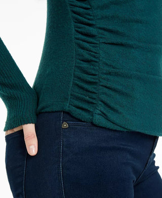 BCX Juniors' Textured Side Ruched Mock Neck Sweater Dark Green Size Small