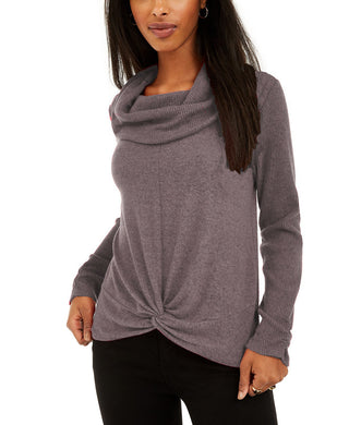 Bcx Women's Textured Cowlneck Twist-Front Sweater Gray Size Medium