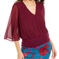 Thalia Sodi Women's Sheer-Sleeve Embellished Top Bright Red Size Medium
