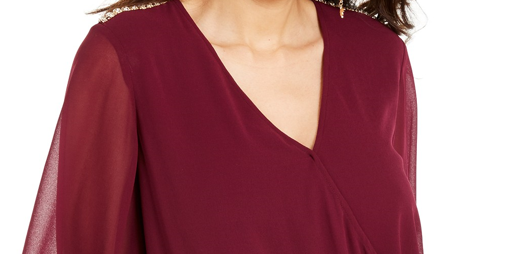 Thalia Sodi Women's Sheer-Sleeve Embellished Top Bright Red Size Medium