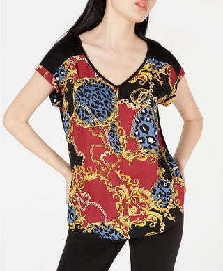 BCX Juniors' Printed Blouse Black Multi Size Small