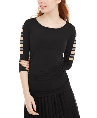 BCX Juniors' Rhinestone-Embellished Ladder-Trim Top Black Size Large