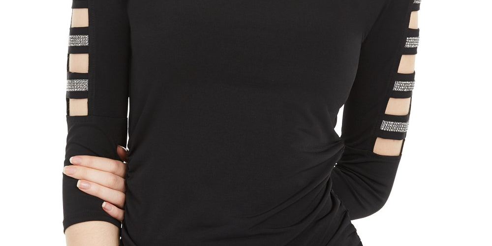 BCX Juniors' Rhinestone-Embellished Ladder-Trim Top Black Size Large