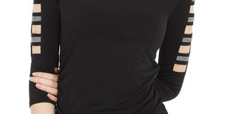 BCX Juniors' Rhinestone-Embellished Ladder-Trim Top Black Size Large