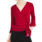 BCX Juniors' Women's Bell-Sleeve Wrap Top Red Size Small
