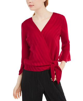 BCX Juniors' Women's Bell-Sleeve Wrap Top Red Size Small