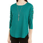 BCX Juniors' Lattice-Detailed Sleeve Top Emerald Size Small