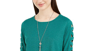 BCX Juniors' Lattice-Detailed Sleeve Top Emerald Size Small