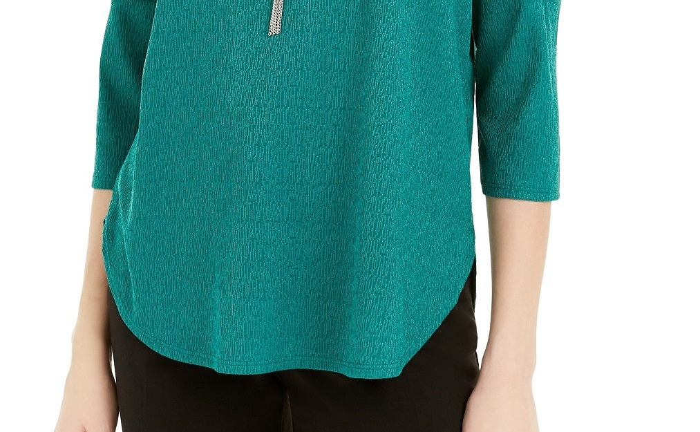 BCX Juniors' Lattice-Detailed Sleeve Top Emerald Size Small