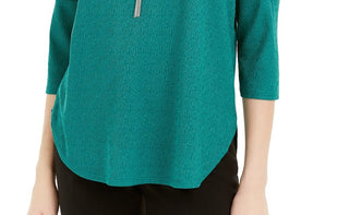 BCX Juniors' Lattice-Detailed Sleeve Top Emerald Size Small