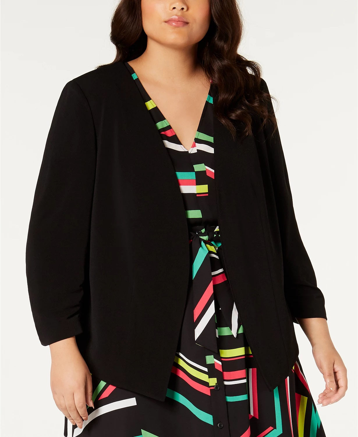 Bar III Women's Trendy Plus Size Open-Front Jacket Black Size 1X